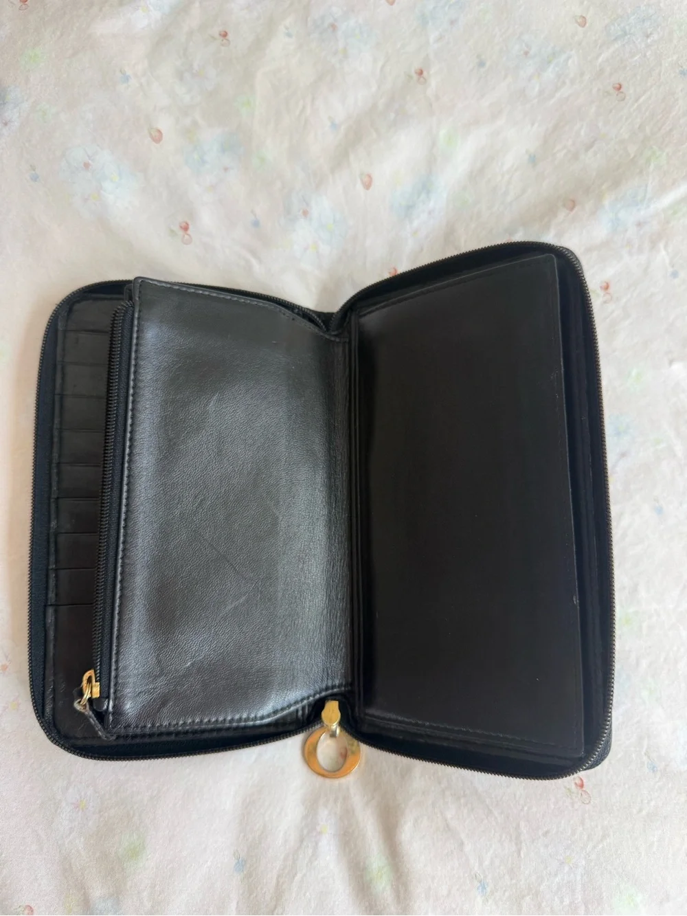 Dior Black Quilted Zip Wallet with Gold Ring Pull